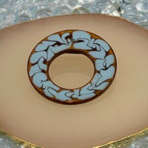 Vintage Mid Century HEB Canada Copper Blue Speckled Circle Pin Brooch